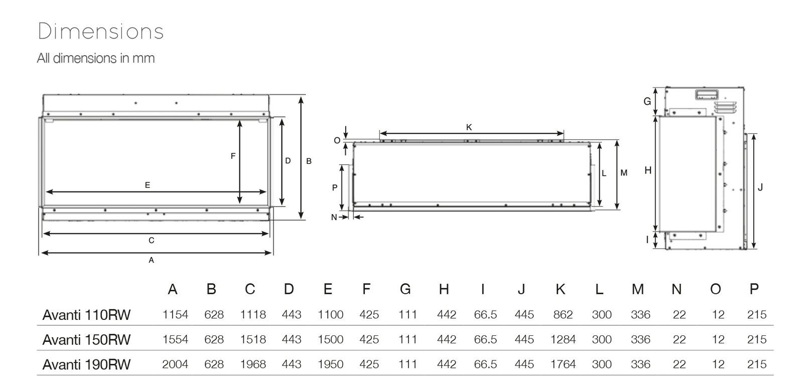 Avanti 190RW Electric Fire Diagram