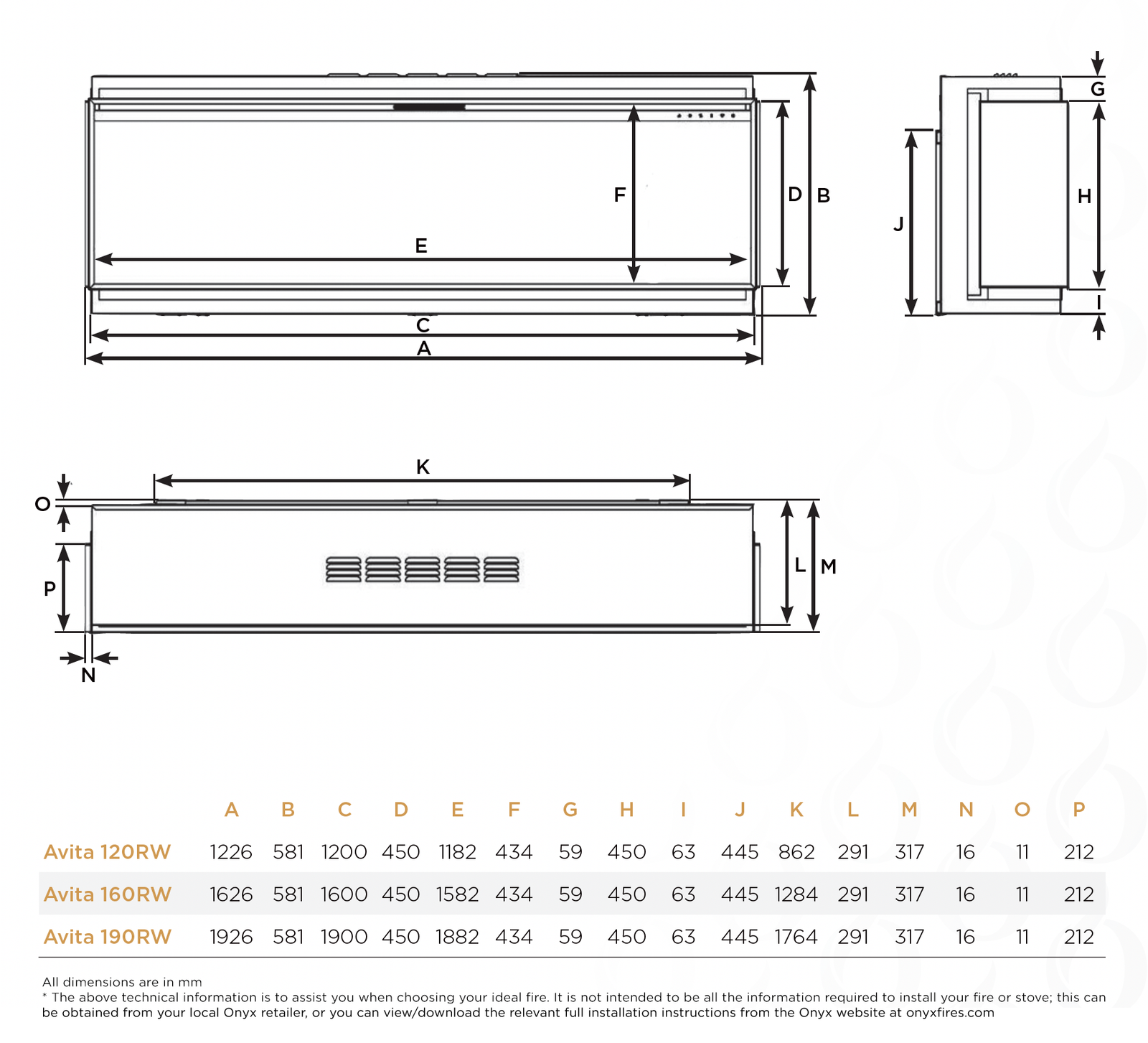 Avita 190RW Edge XL Electric Fire Diagram