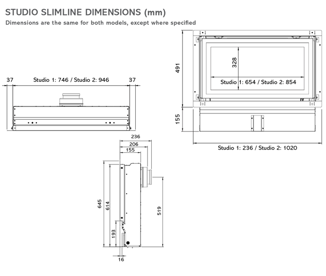 Studio Slimline Gas Fire Diagram