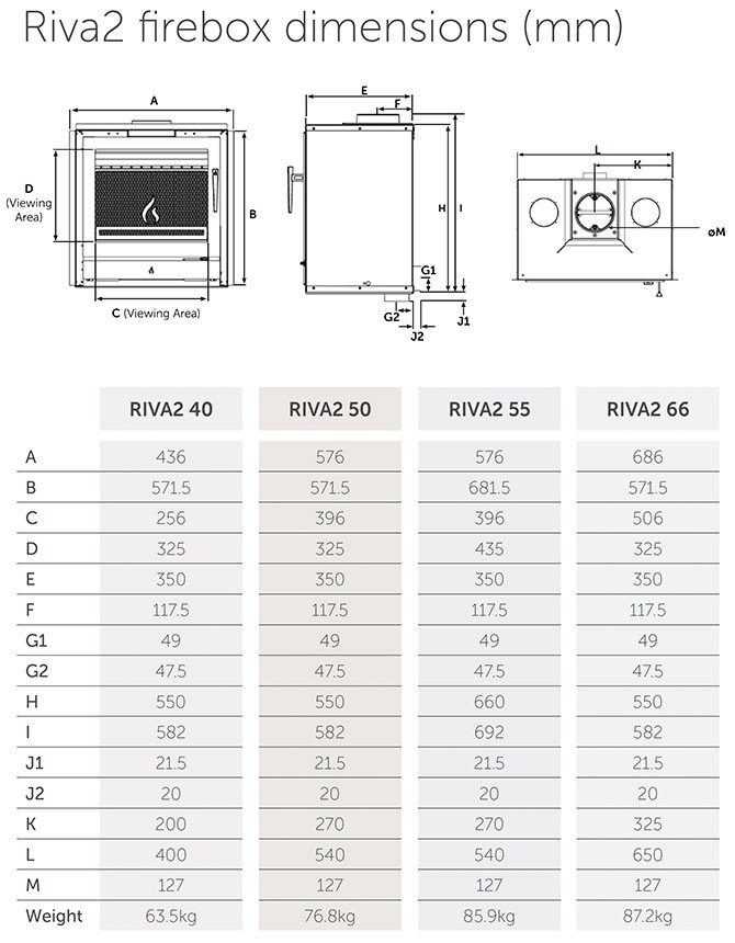 Riva2 55 Inset Wood Burning Fire Diagram