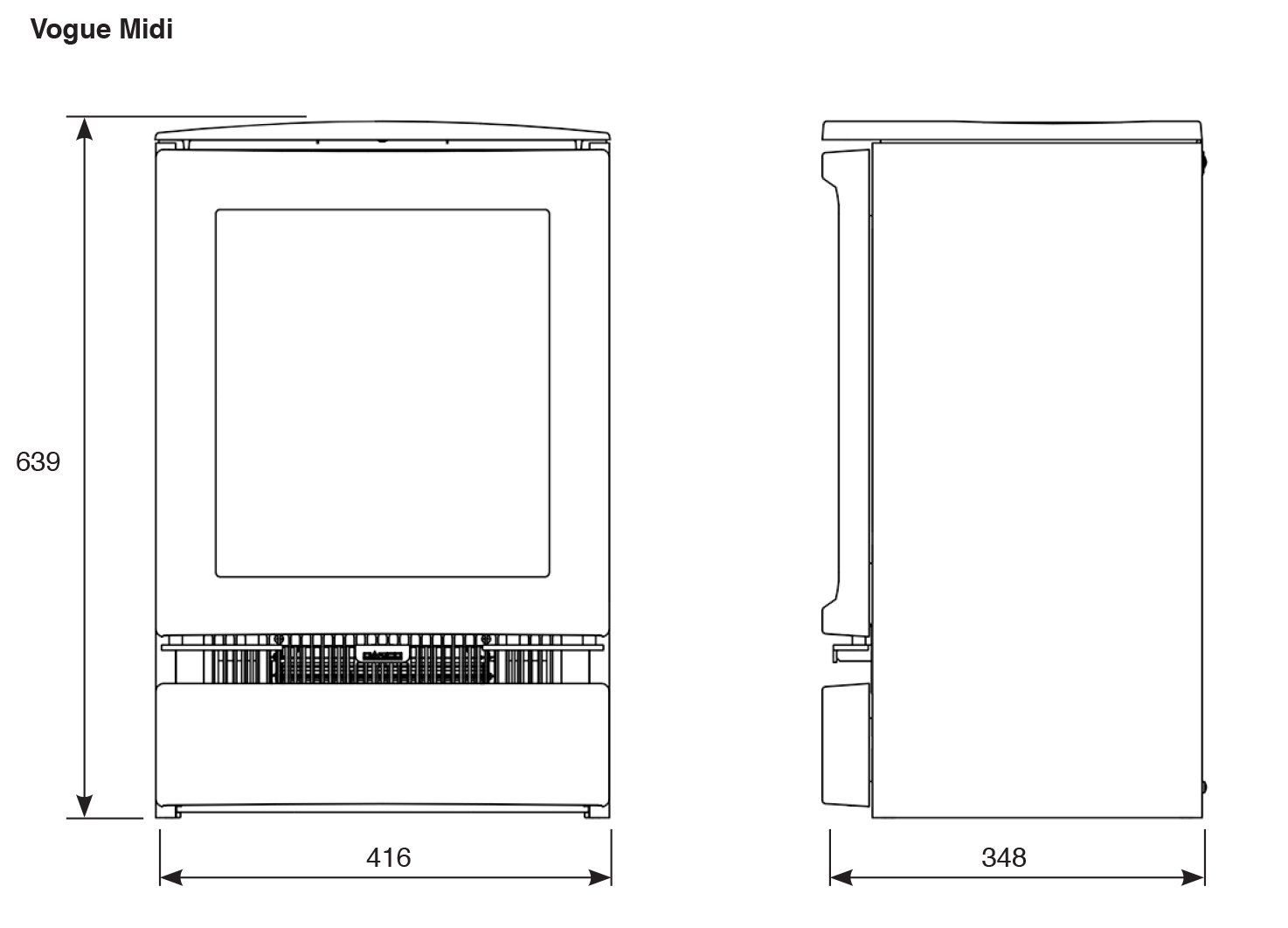 Vogue Midi Electric Stoves Dimension Diagram