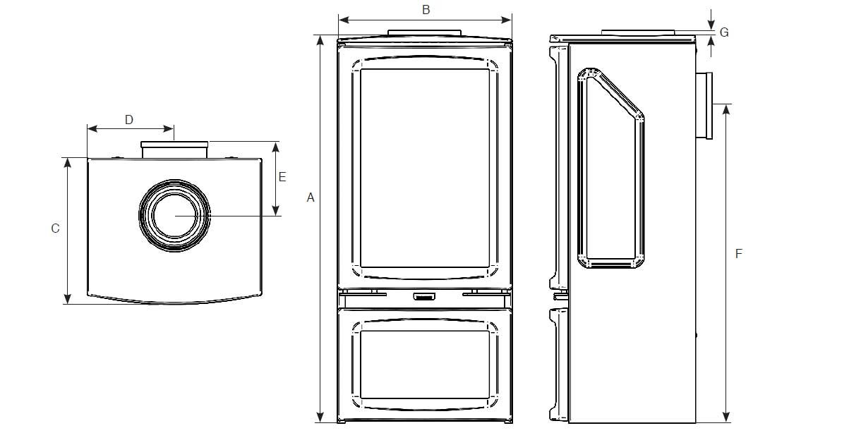 Vogue Midi T Gas Stoves Dimension Diagram