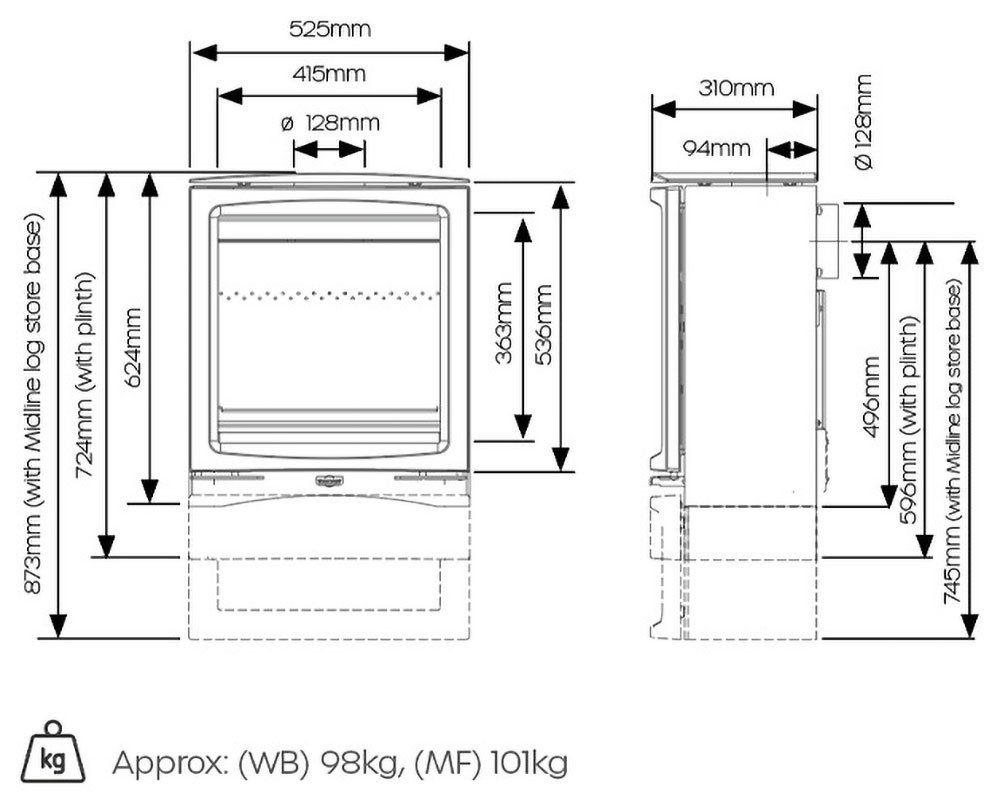 Vogue Medium Slimline Dimension Diagram