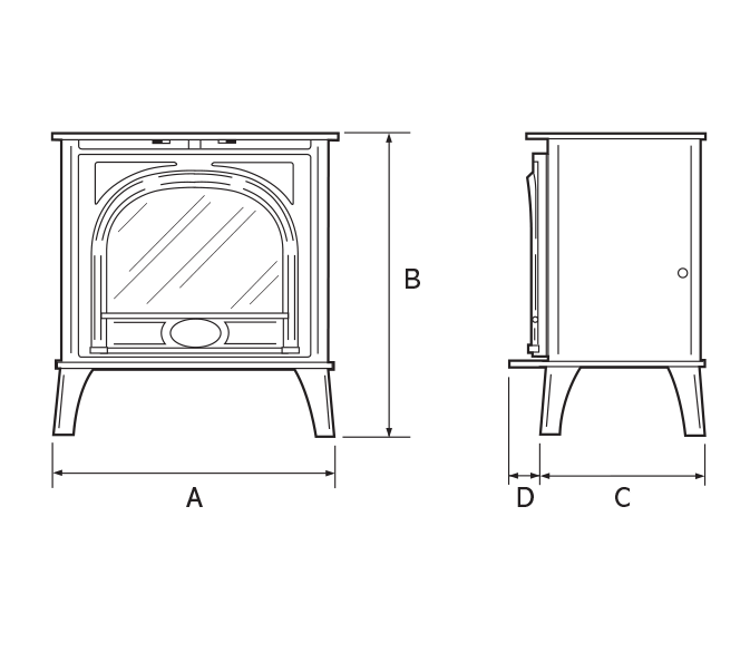 Gazco Stockton 5 Electric Stove Dimension Diagram