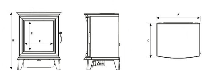 Gazco Chesterfield 5 Electric Stove Dimension Diagram