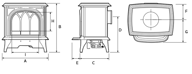 Gazco Huntingdon Electric Stove Dimension Diagram