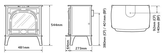 Gazco Stockton 5 Gas Stove Dimension Diagram