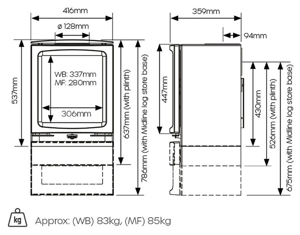 Stovax Vogue Midi Dimension Diagram