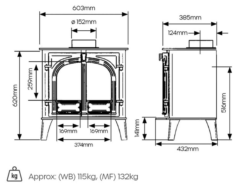 Stovax Stockton 8 Dimension Diagram