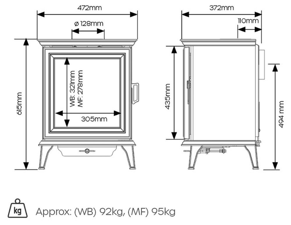 Stovax Sheraton 5 Dimension Diagram