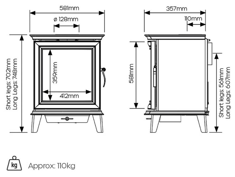 Stovax Chesterfield 5 Wide Dimension Diagram