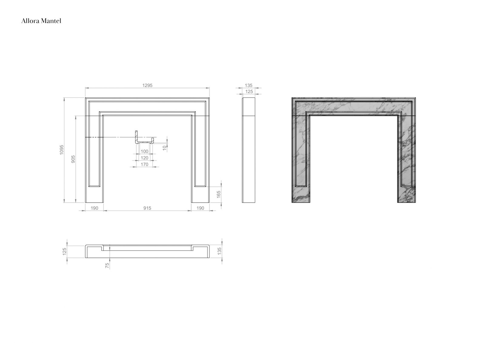 Allora Nero Mantel Diagram