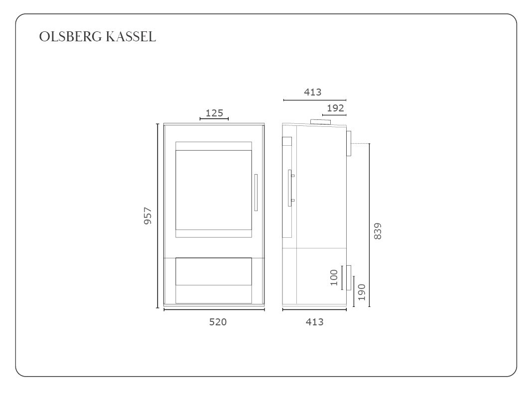 Kassel Cylindrical Wood Burning Stove Diagram